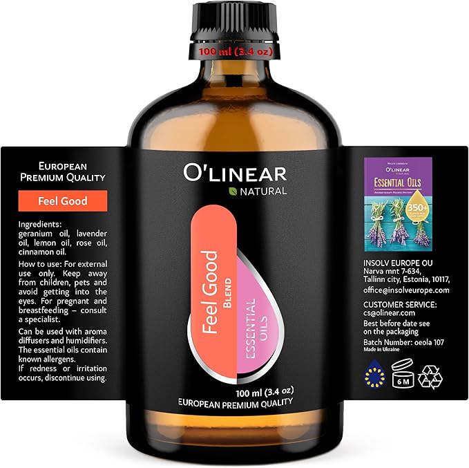 Premium Aromatherapy Essential Oil Feel Good Blend - 3.4 Fl Oz Happy & Relaxing Scent for Diffusers for Home - Relax Essential Oils for Humidifiers with Lavender Rose Lemon Cinnamon Geranium Aroma - Bloomnest