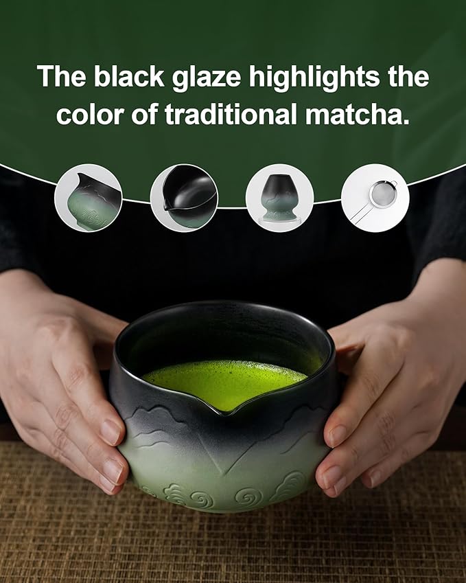 ZENS Matcha Whisk Set, Matcha Kit Set with Bowl and Bamboo Whisk, 304 Sifter, Scoop, (Chasen Holder) -Tea Mat, 6pcs Matcha Set for Latte-Making, Sage Green - Bloomnest