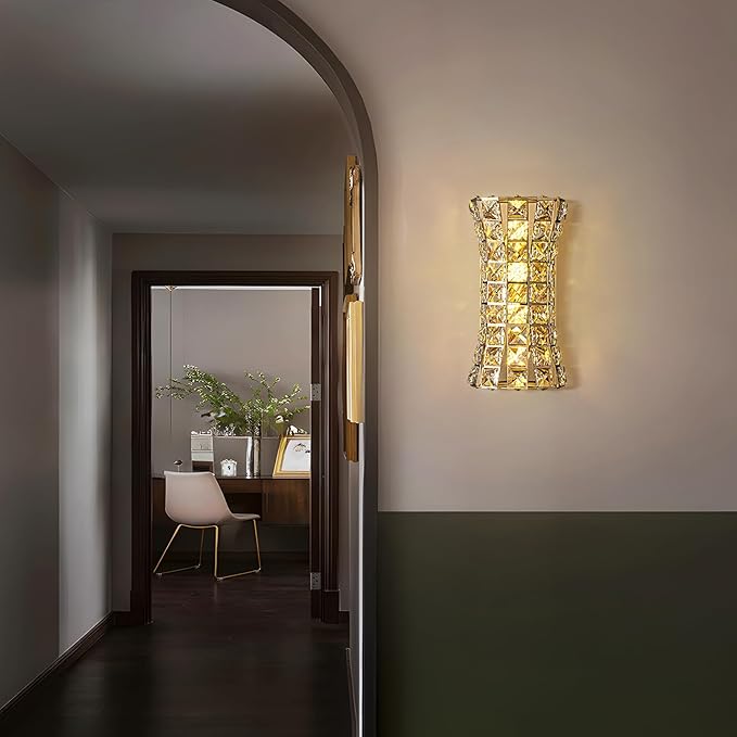 Crystal Wall Sconces,Modern Wall Light Fixtures for Living Room Bedroom Bathroom Hallway Doorway Stairway,Bedside,Tricolor Vanity Lighting Fixture - Bloomnest
