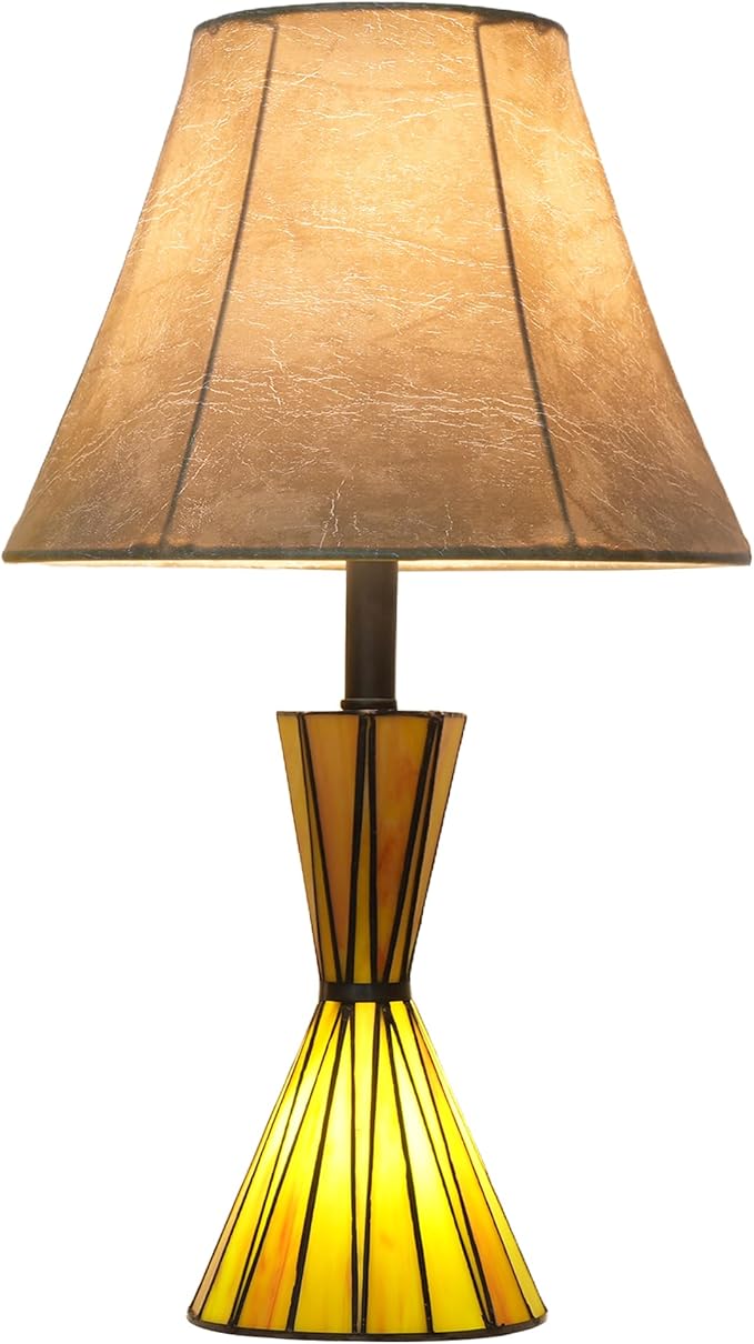 Set of 2 Glass Table Lamps with Stained Glass Night Lights 3-Way Dimmable Bedside Lamps with 12 inches Imitation Sheepskin Shade Modern Nightstand Lamps for Bedroom Living Room - LED Bulbs Included - Bloomnest
