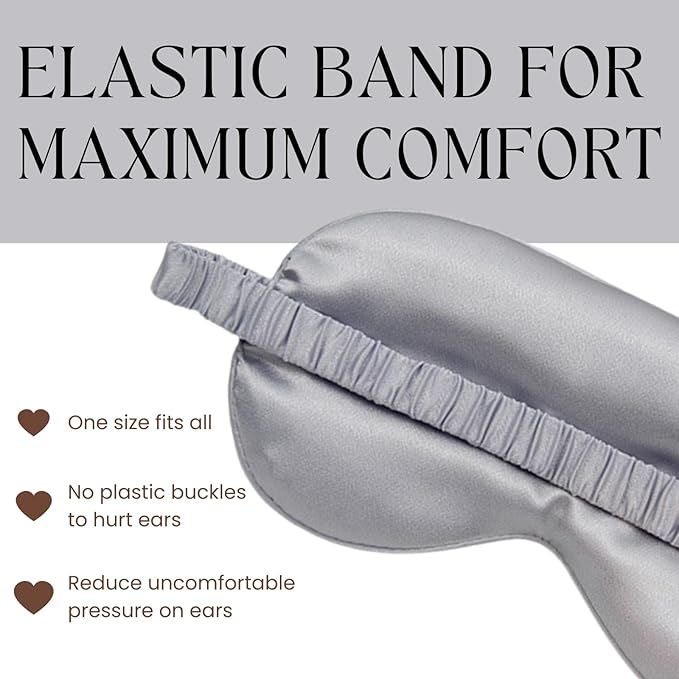 Silk Satin Sleeping Eye Mask, Silvergrey Sleep Eye Mask Night Blindfold for Women and Men, Soft Breathable Blackout Eyeshade Eye Cover for Travel, Wedding Bridesmaid Gift - Bloomnest