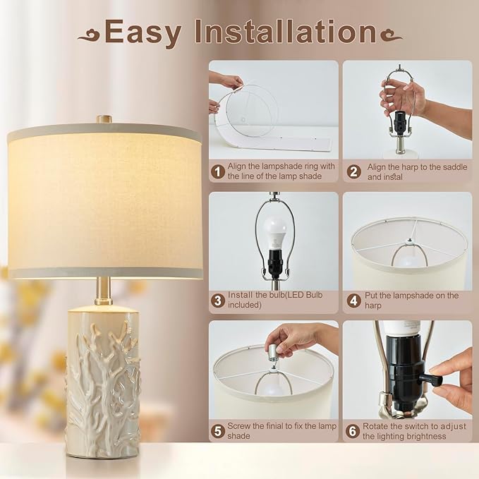 Luvkczc Modern Ceramic Table Lamps Set of 2 for Living Room White Desk Lamps for Bedroom Decor Farmhouse Table Lamp nightstand lamp for Office Dorm - Bloomnest
