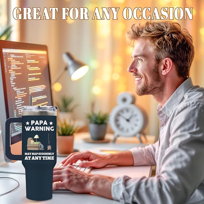 DUUV Papa Tumbler 40 Oz, Funny Papa Gifts for Dad from Daughter Son Kids, Christmas Birthday Gifts for Daddy Stepdad Elderly Father, Dad Tumbler Stainless Steel Insulated Travel Mug with Handle, 1PCS - Bloomnest