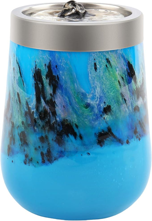 VOREEN Handblown Glass Tabletop Fountain – Blue Glass Fountain with Color-Changing Glow – Artistic Indoor Water Feature with Optional Aromatherapy for Home, Spa, Office Décor - Bloomnest
