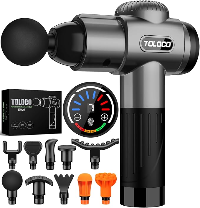 TOLOCO Massage Gun, Deep Tissue Back Massager for Athletes with 10 Massage Heads, Electric Muscle Percussion Massager for Any Pain Relief, FSA and HSA Eligible, Gifts for Fathers Day, Grey - Bloomnest