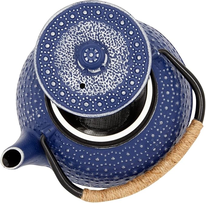 Juvale Cast Iron Teapot with Infuser - Blue, 27 oz (800 mL) - Stovetop Tea Kettle for Loose Leaf Tea - Includes Stainless Steel Infuser & Trivet - Bloomnest