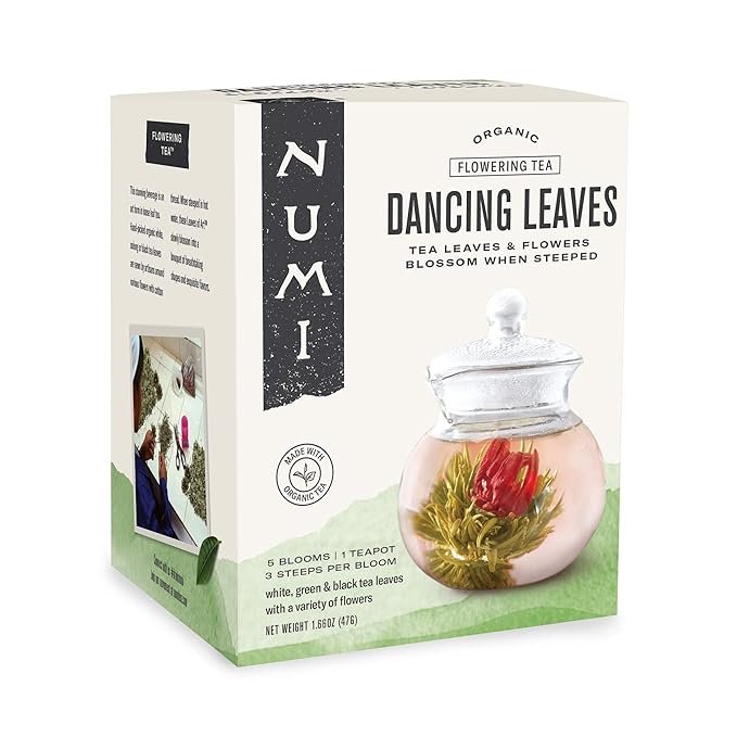 Numi Organic Tea Dancing Leaves Flowering Tea Gift Set, 5 Tea Blossoms with 16 Ounce Glass Teapot (Packaging May Vary) - Bloomnest