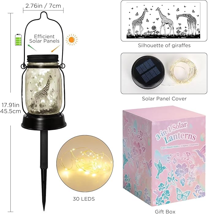 Giraffe Gifts for Women/Men Giraffe Lovers Solar Lantern Mom Birthday, Mothers Day, Christmas Gifts, Solar Garden Decoration Outside for Yard, Patio,Backyard,Porch, Torches - Bloomnest