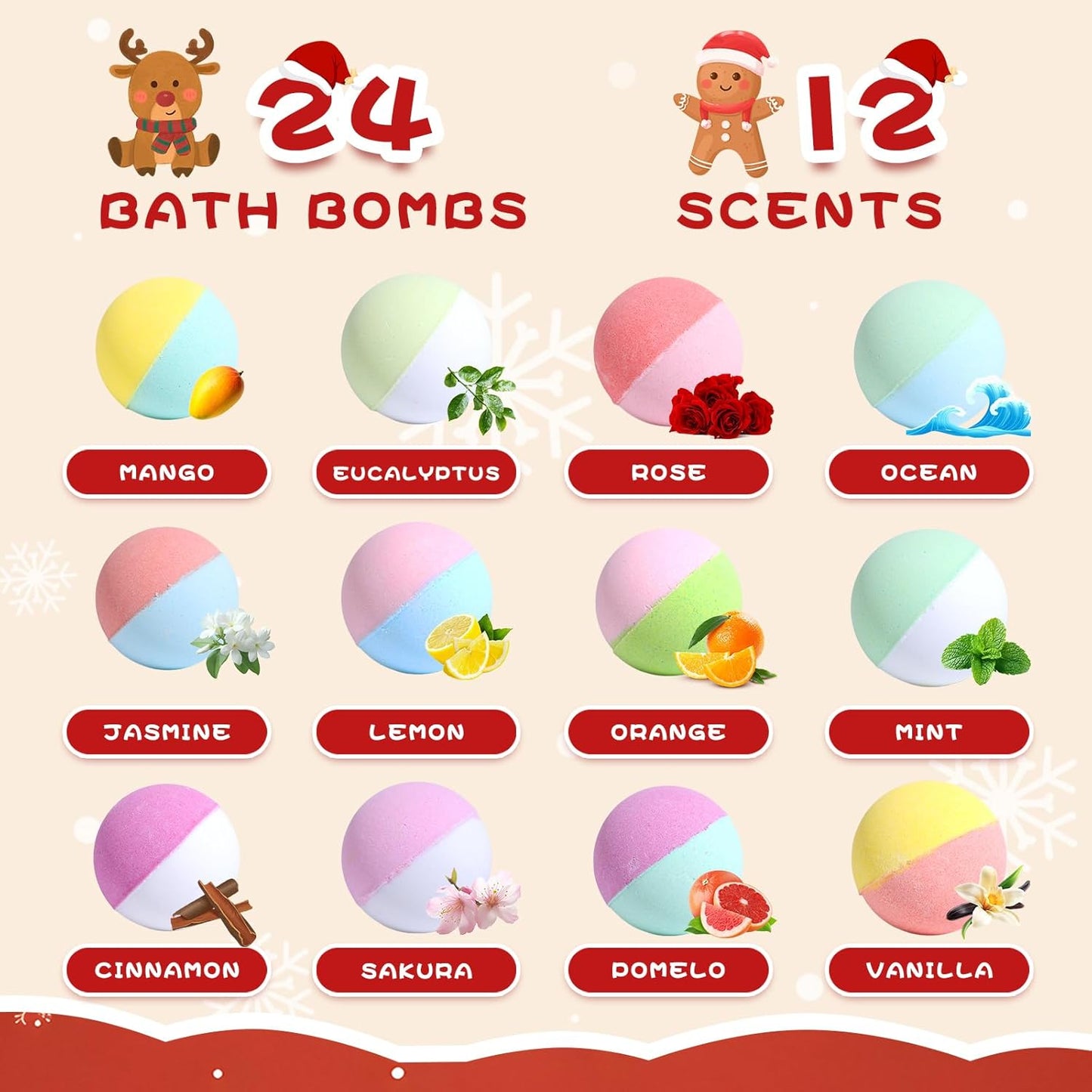 Advent Calendar 2025 Bath Bombs for Kids,Christmas Bath Bombs for Kids with 24 Animal Surprises,Handmade Natural and Organic Bubble Bath Bombs,Advent Calendar for Girls and Boys