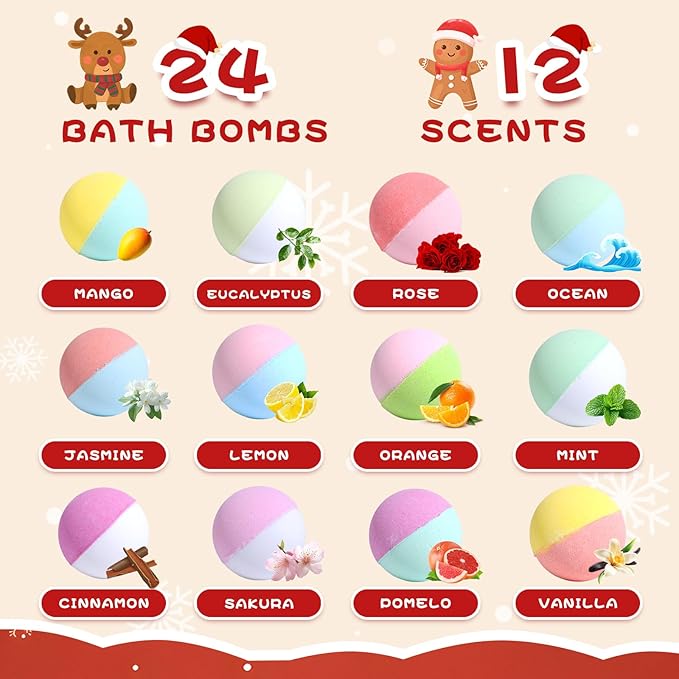 Advent Calendar 2025 Bath Bombs for Kids,Christmas Bath Bombs for Kids with 24 Animal Surprises,Handmade Natural and Organic Bubble Bath Bombs,Advent Calendar for Girls and Boys - Bloomnest