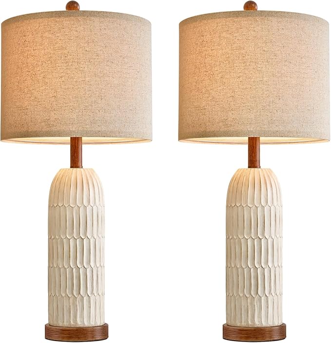 OYEARS 26.5" Table Lamp Set of 2 for Bedroom Living Room with USB A+C Charging Ports Modern Farmhouse Bedside End Lamps Rustic Nightstand Lamps,Brown - Bloomnest