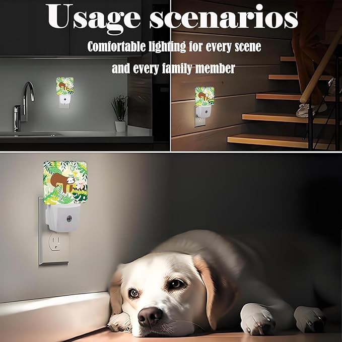 Cute Sloth in Jungle Night Light,Plug-in Night Lights with Dusk to Dawn Sensor for Stairway,Hallway,Bedroom Sleep Friendly Ideal for Women/Girls/Boys Gift,0.5w - Bloomnest