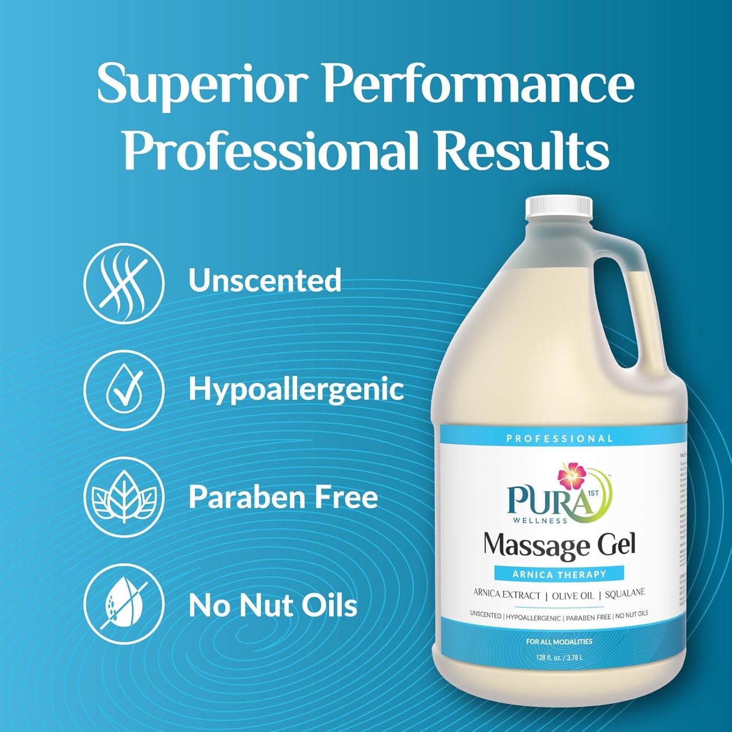 Wellness Professional Arnica Therapy 128oz Massage Gel, Arnica Gel for Bruising, Olive Oil, Arnica Extract, Unscented, Hypoallergenic, Natural, Skin Moisturizing, Hydrating, Deep Tissue