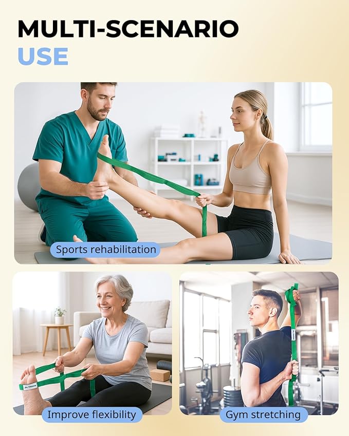 Trideer Stretching Strap Yoga Strap for Physical Therapy, 10 Loops Yoga Straps for Stretching, Non-Elastic Stretch Strap for Pilates, Exercise, Stretch Band for Women & Men - Bloomnest