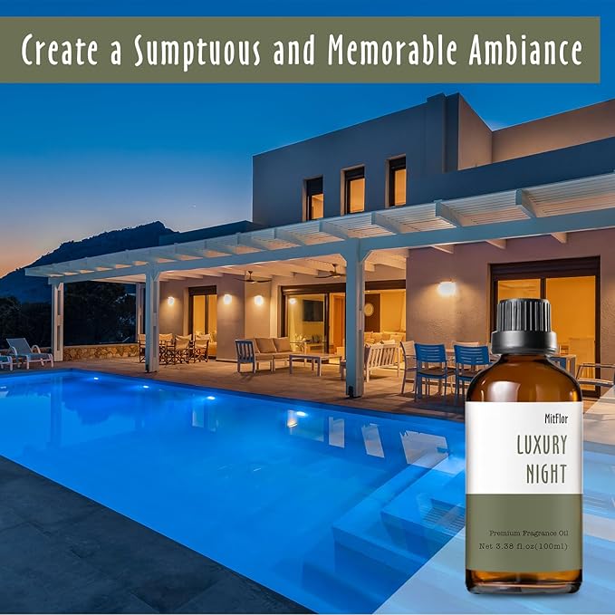Luxury Night Fragrance Oil, MitFlor Hotel Diffuser Scent Essential Oil, 3.38 OZ/100ML, Inspired by Marriott Hotel, Large Size Premium Fragrance Oil for Soap & Candle Making MitFlor
