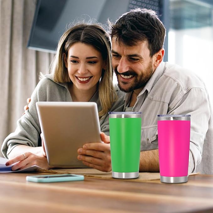 20 oz Tumbler with lid Double Wall Vacuum Insulated Tumblers Stainless Steel Coffee Mug Travel Coffee Tumbler Powder Coated Tumbler Cup Keep Hot&Cold - (Hot Pink 1 Pack) - Bloomnest