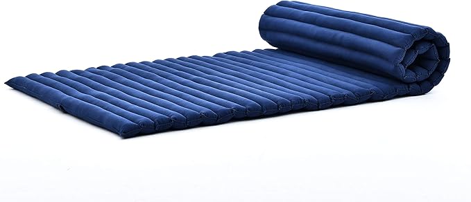 Leewadee - Foldable Floor Mattress - Japanese Roll Up Futon -Trifold Tatami Mat- Guest Floor Bed - Camping Mattress - Thai Massage Mat, Kapok Filled, 75 x 28 inches, Blue - Bloomnest