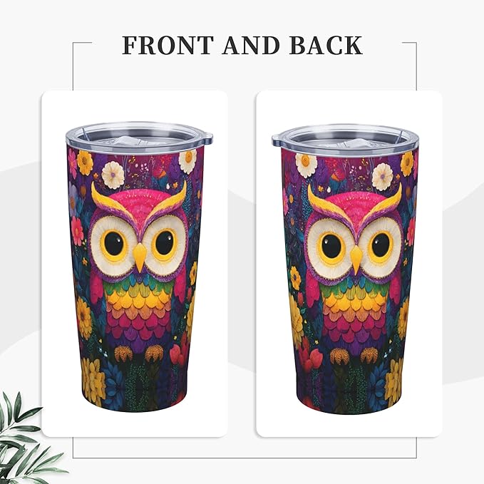 Owl Tumbler with Lid and Straw 20 oz Stainless Steel Cup Insulated Tumbler Coffee Mug for Home Office or Car Christmas Birthday Gifts - Bloomnest
