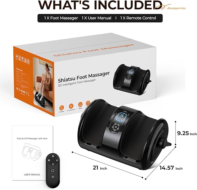 Foot Massager Machine with Heat - Shiatsu Deep Kneading for Foot Relaxation, 3 Speed & 4 Modes, Versatile Control Methods, Gift for Men Women - Bloomnest