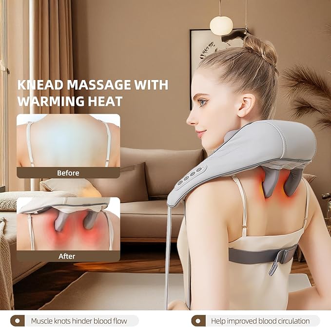 Cordless Shiatsu Neck and Shoulder Massager with Heat – 6D Kneading Massage, Deep Tissue Pain Relief for Trapezius, Rechargeable, Brushless Motor - Bloomnest