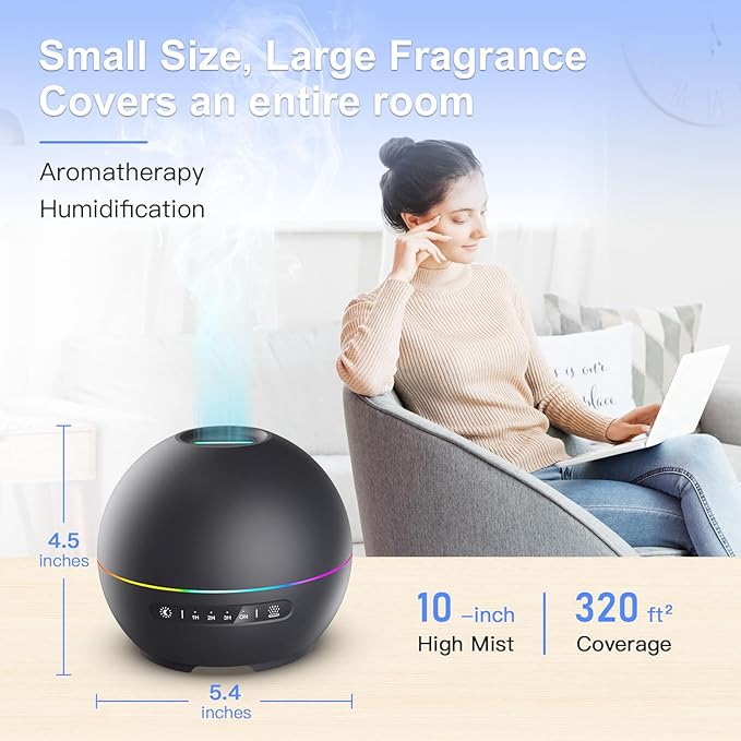 2 Pack Essential Oil Diffuser for Home - 200ml Ultrasonic Aromatherapy Diffuser with 4 Timers & 7 Colors Night Lights, 20dB Quiet Working for 10 Hours (Black+Black) - Bloomnest