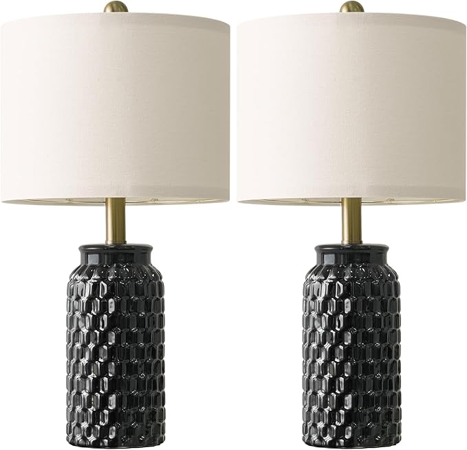 20.5" Black Modern Ceramic Bedside Lamp Set of 2 for Bedroom Decor Farmhouse Table Lamp for Living Room Office Dorm - Bloomnest