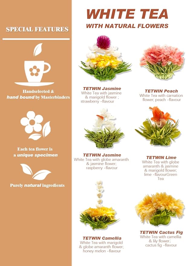 TETWIN Glass Teapot Including 6 Blooming Flower Tea Balls, Stovetop Safe Tea Pot with Removable Infuser for Loose Leaf Tea, 1000ml / 33.8oz - Bloomnest