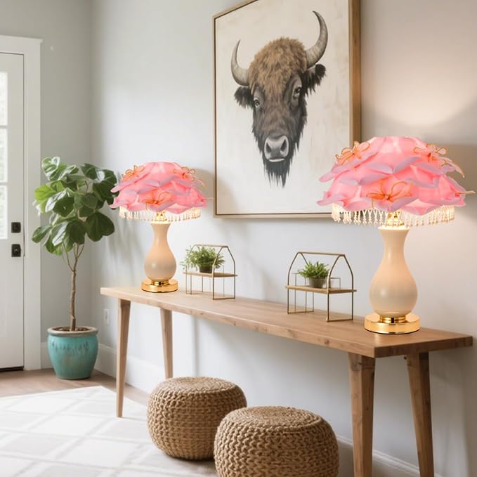 Pink Rose Flower Lamp Nordic Flower Table Lamp Romantic Ceramic Nightstand Light Modern Princess Bedside Lamp for Girl Valentines Mother's Day Wedding Decor Bedroom Living Room Entry - Bloomnest