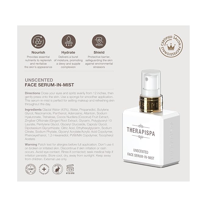 THERAPISPA Face Serum-In-Mist – Unscented Hydrating Face Mist & Spray Serum with Niacinamide, Panthenol & Hyaluronic Acid for Sensitive Skin & Deep Moisture (2.0 fl oz) - Bloomnest