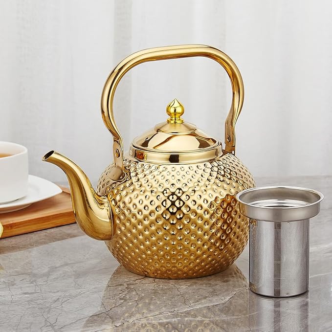 SANQIAHOME 1500ml teapot with Infuser stainless steel Water Boilers lifting handle Tea Maker Water Kettle for Induction/Gas gold - Bloomnest