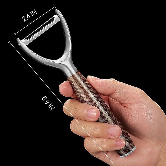 Serrated Blade Premium Y Type 304 Stainless Steel Multifunctional Kitchen Peeler Real Wood Handle Ultra Sharp Blade Vegetable Potato Apple(Wenge) - Bloomnest