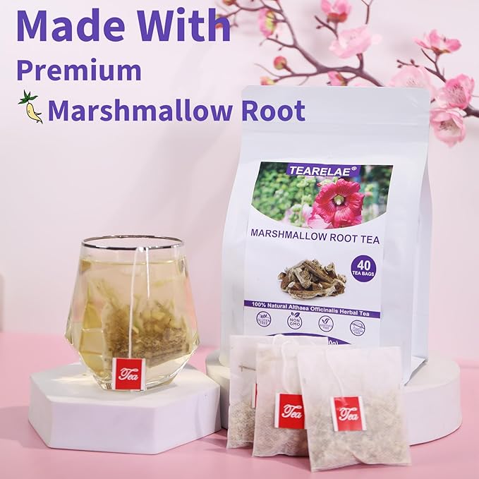 TEARELAE - Marshmallow Root Tea Bags - 2g x 40 Count - Premium Natural Cut & Sifted Althaea Officinalis - Non-GMO - Caffeine-free - Support Digestion & Respiratory - Bloomnest