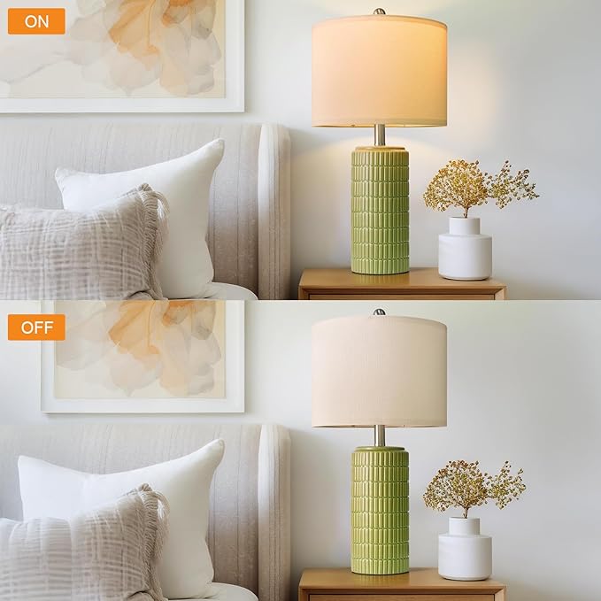 PoKat 23" Green Ceramic Table Lamps Set of 2, Farmhouse Table Lamps for Living Room, Modern Lamps for Bedroom Night Stands, Traditional Nightstand Desk Lamps, Medium - Bloomnest