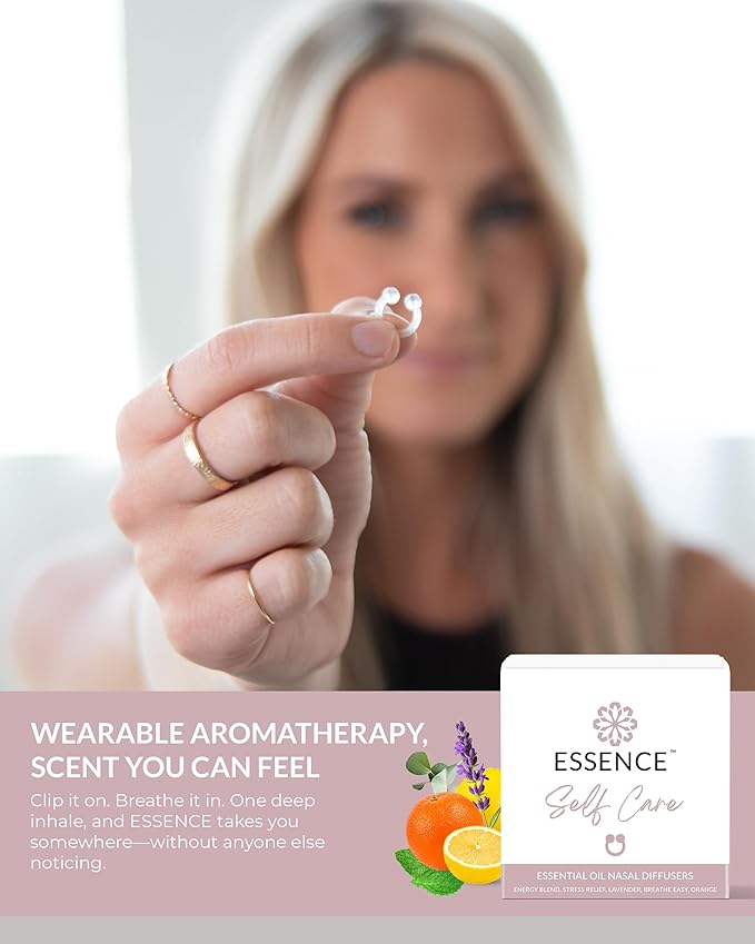Essence Nasal Diffuser Self Care Bundle – Essential Oil Silicone Nose Rings for Stress, Energy & Mental Clarity – Wearable Aromatherapy Pack for Wellness & Mood Balance - Bloomnest
