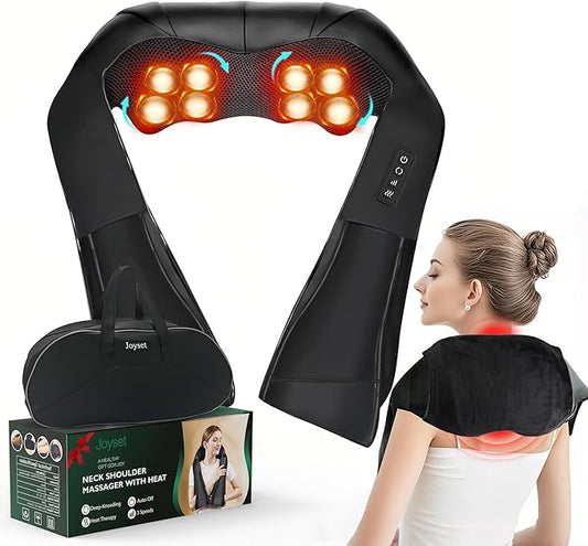Joyset Shiatsu Neck and Back Massager with Heat,Shoulder Massager for Pain Relief Deep Tissue, 3D Kneading Massage with Cloth Cover,Carry Bag,Best Gifts for Men Women Parents - Bloomnest