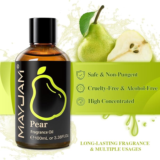 MAYJAM 100ML/3.38FL.OZ Pear Fragrance Oils with Glass Dropper, Essential Oils for Diffusers for Home, Long Lasting Scented Oils for Diffusers Soap Candle Making - Bloomnest