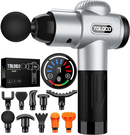 TOLOCO Massage Gun, Muscle Massage Gun Deep Tissue for Athletes with 10 Massage Heads, Electric Percussion Massager for Any Pain Relief, Gifts for Fathers Day, Silver - Bloomnest