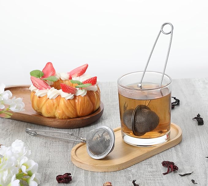 20 Pcs Stainless Steel Snap Ball Tea Strainer, Fine Mesh Tea Infuser Filter with Handle, Round, Silver - Bloomnest