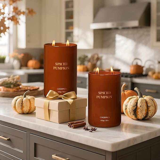 Goodpick Spiced Pumpkin Candles, Fall Scented Candles for Home, 22oz Soy Wax, Warm Cinnamon & Clove 120hrs, Cozy Autumn Gift - Bloomnest