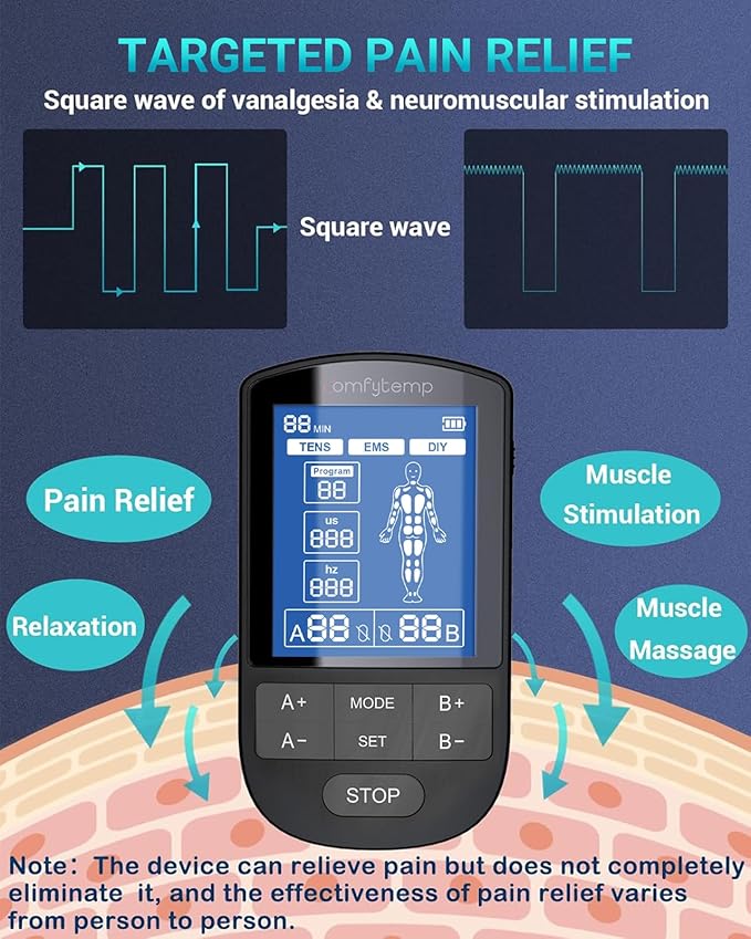 Comfytemp TENS Unit Muscle Stimulator for Pain Relief Therapy, TENS Machine with 24 Modes and DIY, Dual Channel EMS Unit, Pulse Muscle Massager for Back, Shoulder, Sciatica, Arm, 10 Electrode Pads Comfytemp