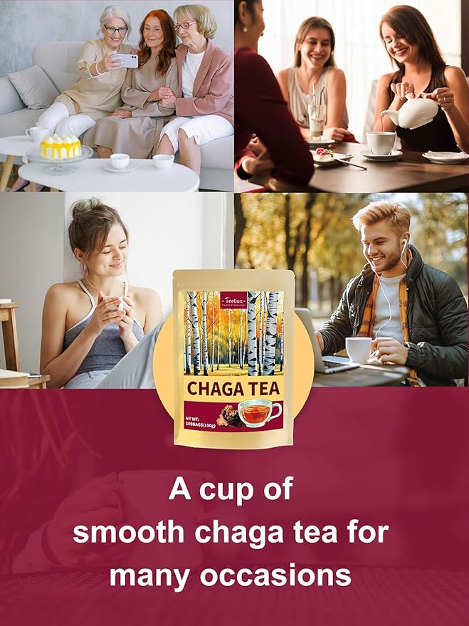 TeeLux Chaga Tea Bags, Pure & Natural Chaga Mushroom Tea, Smooth Flavor, Caffeine Free, 100 Count - Bloomnest