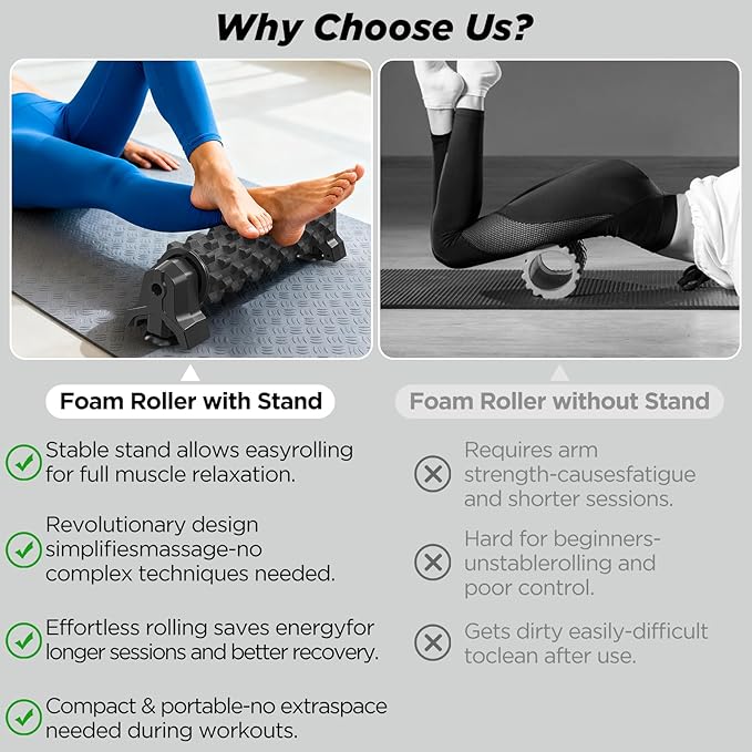 Foam Roller with Suction Cup Stand, 21 inch Trigger Point Deep Tissue Massage Foam Roller,Medium Density Grid Bracket Foam Rollers, Myofascial Release, Relieves Leg Muscle Pain, Gym Equipment - Bloomnest
