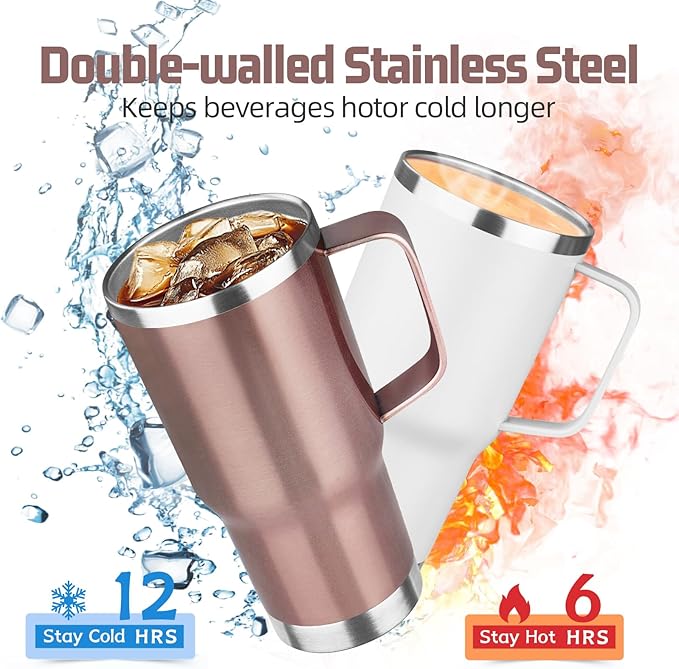 20oz Rose Gold Stainless Steel Insulated Tumbler with Handle, 4 Pack - Bloomnest