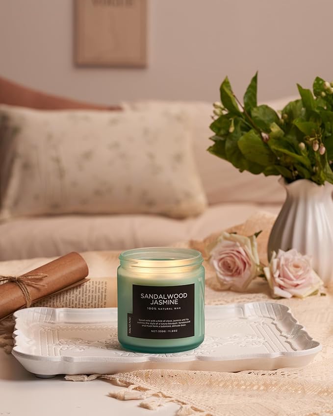 M&SENSE Sandalwood Jasmine Scented Candle, 11.6oz 70 Hours Burn Time Clean Non Toxic Natural Soy Wax Candle 2 Cotton Wick Home Decor for Mothers Day & Bathroom Bedroom - Bloomnest
