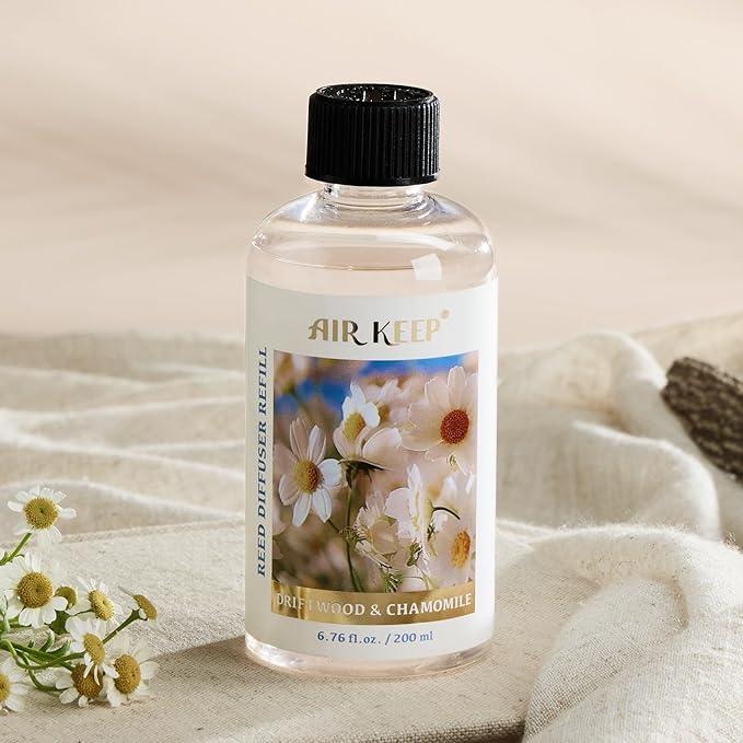 Airkeep Reed Diffuser Oil Refill with Diffuser Sticks, 6.76 Fl Oz(200ml) Chamomile Wood Scented Oils, Aroma Therapy, Home Fragrance & Air Freshener, Office Décor, Decoration - Bloomnest