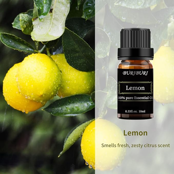 BURIBURI Lemon Essential Oil 100% Pure, Undiluted, Natural, Organic Aromatherapy Lemon Scented Essential Oils 10ML BURIBURI