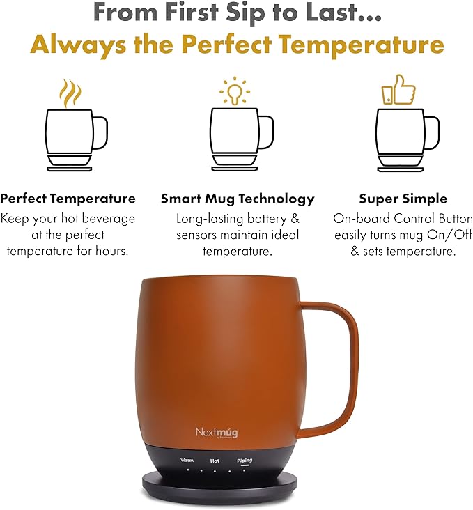 Nextmug - Temperature-Controlled, Self-Heating Coffee Mug (Spice - 14 oz.) - Bloomnest