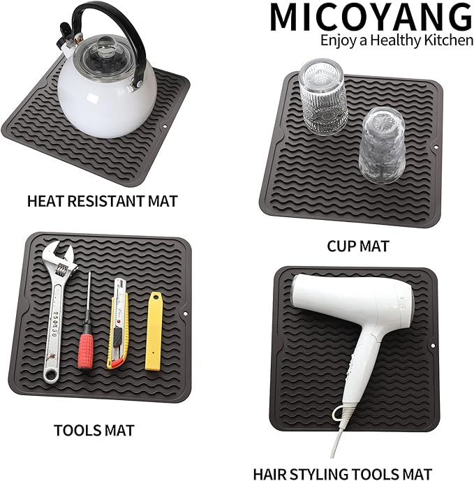Silicone Dish Drying Mat for Multiple Usage,Easy clean,Eco-friendly,Heat-resistant Silicone Mat for Kitchen Counter or Sink,Refrigerator or Drawer liner Coffee M 12 inches x 12 inches - Bloomnest
