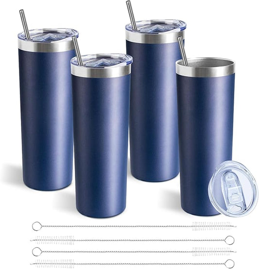 20 oz Skinny Tumbler with Lid and Straw,Stainless Steel Vacuum Insulated Tumbler Cup Double Wall Leak-proof Coffee Mug,Travel Thermal Water Tumbler for Home,Office,Outdoor(Navy Blue,4)