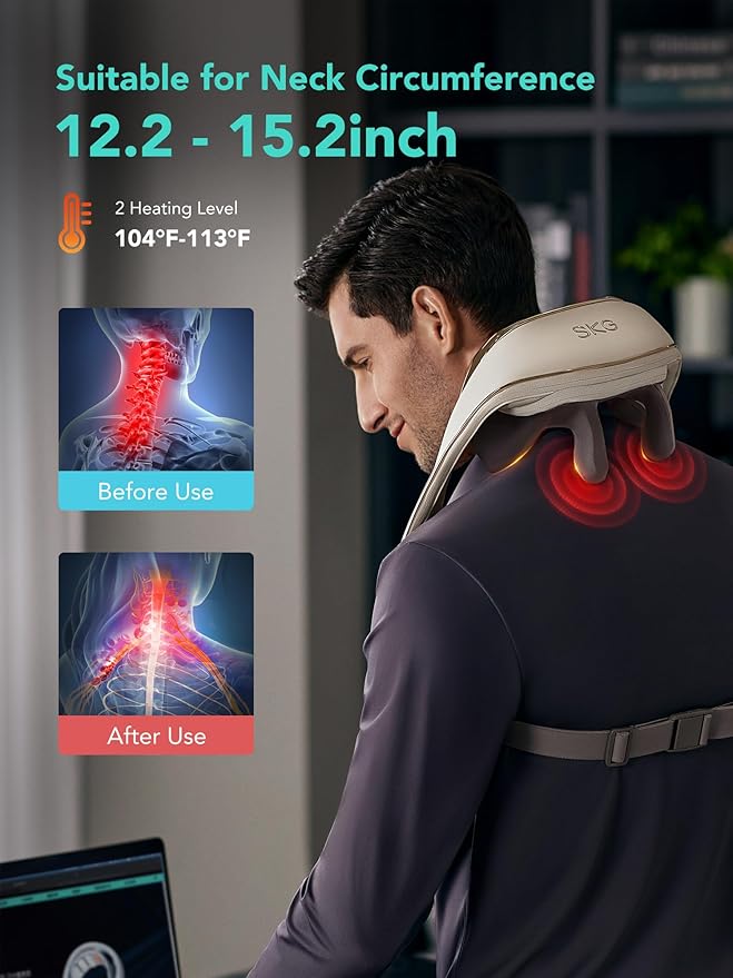 SKG 2025 Neck Massager for Pain Relief, Deep Tissue 6D Kneading with Heat, Cordless Neck & Shoulder Massage, Valentine Gift for Men & Women, H5 Mini - Bloomnest